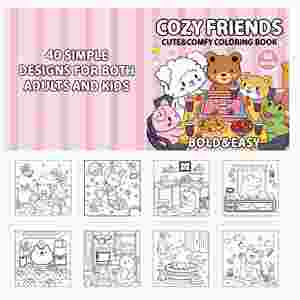 Livres de coloriage personnalisés mignons et confortables avec des motifs audacieux et faciles pour enfants, livre de coloriage Cozy Friends pour adultes et adolescents - Product Image 4