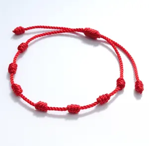 Wholesale bracelet 7 person-Factory direct sale 7 knot lucky bracelet pulsera 7 nudos simple personality hand-woven adjustable red string bracelet