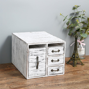 American Style Desktop Storage Box With Drawers Jewelry Organizer Retro Brown And Whitewash Finish - Product Image 2