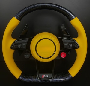 Volant personnalisé en cuir jaune et fibre de carbone avec palettes de changement de vitesse et bouton de démarrage/arrêt pour Audi A/<span class=keywords><strong>Q</strong></span>/S/RS Series - Product Image 1