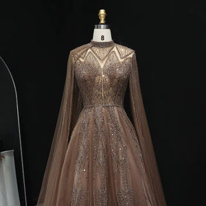 Avondjurken voor gala's, Jancember LSZ050 Arabisch Bruin Glanzende Pailletten A-lijn Formele Jurken met Kraaltjes en Kristallen Taille voor Feesten - Product Image 2