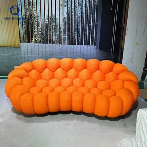 QIANCHENG germany ball shape couch living room china furniture supplier button seat modern velvet curved sofa