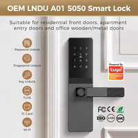 Cerradura Inteligente LNDU A01 para Puerta de Madera con Entrada sin Llave, Wifi, Desbloqueo por Huella Dactilar, Alimentación de Emergencia Tipo-C, Manija y Timbre
