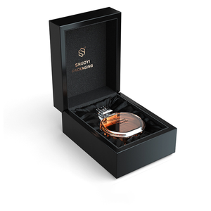 Elegante Caja de Perfume de Madera MDF con Acabado Negro Brillante, Corte Láser, Personalizada, de Alta Gama, Hecha a Mano, para Cuidado Personal - Product Image 1