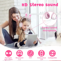 Audífonos Inalámbricos con Orejas de Gato y Luz LED, Lindos Auriculares Bluetooth para Niños, Música, Juegos y Viajes