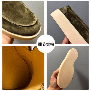 Mocassins en daim pour hommes, bout rond, à enfiler, talon bas, chaussures décontractées, respirantes, légères, kaki, vert, abricot, marron foncé, bleu foncé - Product Image 4