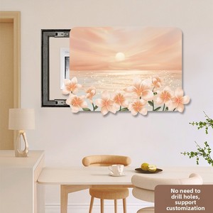 Cornice in pellicola di cristallo per quadri decorativi floreali color crema, stile lusso leggero; Nasconde la scatola di distribuzione - Nessuna perforazione richiesta - Product Image 1