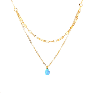 Cadena multicapa para mujer, joyería de ópalo inoxidable, Colgante de Piedra Natural con lágrima, collar de oro - Product Image 1