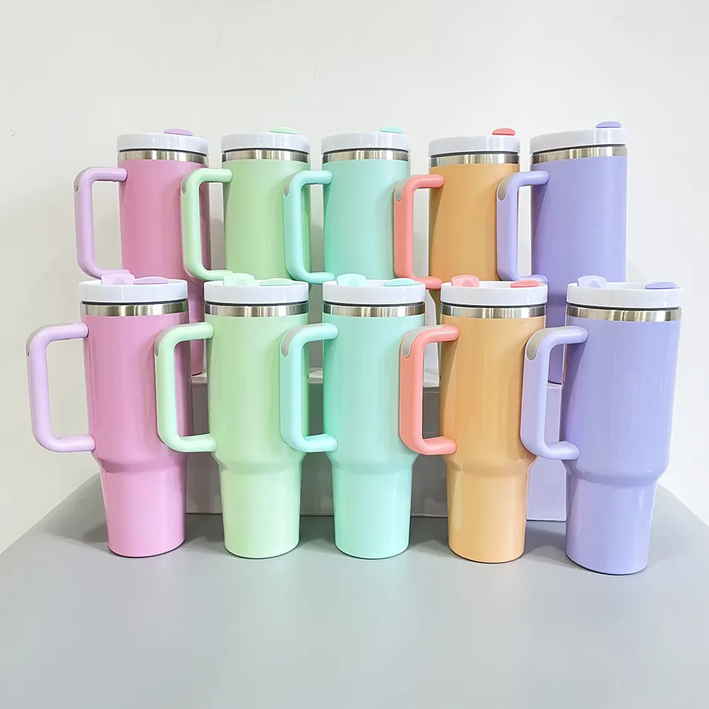 Matte macaron sublimation 40oz Tumbler with Handle H2.0 cup Travel Tumbler for White Sublimation Transfer