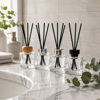 Bouteille diffuseur en verre cylindrique transparente de qualité supérieure 80ml 100ml 120ml 150ml, flacon vide pour parfum et arômes avec bouchon en bois et métal