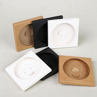 Boîte en papier kraft noir et brun en gros, pliable, double insert, neutre, universelle, pour tasse à café, boissons, sous-verre carré, avec fenêtre