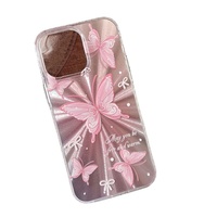 Nouvelle coque de téléphone pour iPhone 16 15 Plus 17 Pro Max, style fille, papillon rose, coque IMD, plume, gaze, aurora, laser, dos