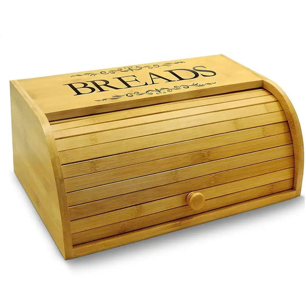 Contenedor de almacenamiento de caja de pan enrollable de bambú 100%