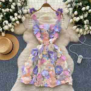Robe midi élégante en tissu naturel, taille ajustée, décontractée, respirante, durable, lavable, pour femmes, avec broderie en dentelle - Product Image 3
