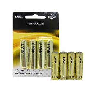 Lyw alcaline da 1.5v aa libero-cadmio batteria lr6 a buon mercato batteria a secco dalla fabbrica della cina