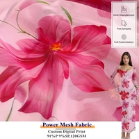 Malla suave de 120 g/m² con estampado digital personalizado, tul elástico de poliéster, tela de malla elástica en 4 direcciones para vestido de fiesta