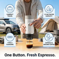 Machine à expresso portable compacte pour les voyages, extraction haute pression 15 bars, compatible 94 ° Capsule d'eau chaude et café moulu portables