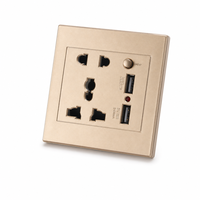 Prise USB Xanmoo à cinq trous avec deux ports USB, panneau de commutation, matériau en bronze phosphoreux, prise multifonctionnelle pour la maison, prise SDK