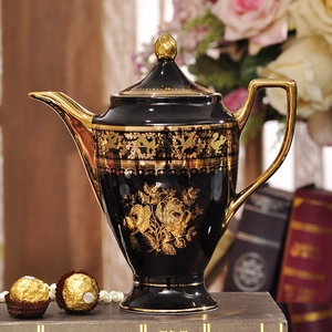 Vente en gros de tasses en céramique noires de luxe de style occidental, dorées, décoration d'intérieur, salon, ensembles de café et de thé en porcelaine - Product Image 3