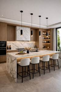 Artisan Custom Modular Antique L-Shape Plywood <strong>Kitchen</strong> Cabinets &amp; Island <strong>Bar</strong> with Sink and 5+ Drawers - Product Image 5