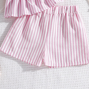 Conjunto de Top sin Mangas y Pantalones Cortos a Rayas Rosa y Blanco, Transpirable y Cómodo, para Niños, Ropa Casual de Verano para Uso Diario al Aire Libre - Product Image 4