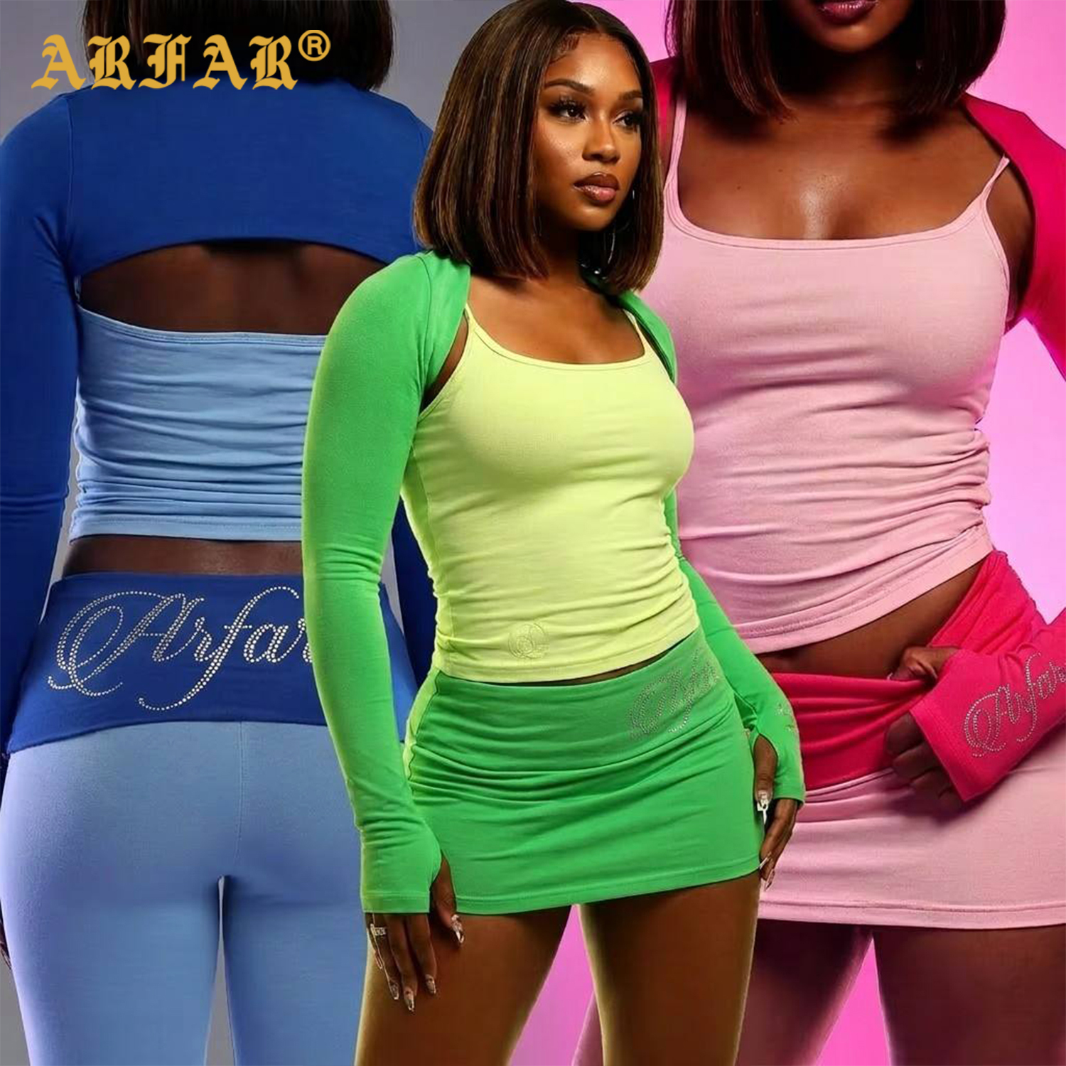2026 Custom Rhinestone Fall Loungewear Sets Women's Summer tank Tops Shawl and Foldover Leggings 3 Piece Casual Outfits · image 1