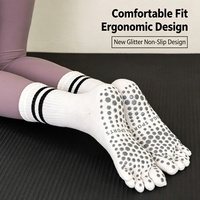 Chaussettes de yoga antidérapantes à 5 doigts rayées pour femmes, pour le sport, la course, le fitness, la corde à sauter, le Pilates, mi-mollet, à compression