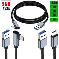 Kabel Transfer Data dan Pengisian Daya USB 3.0 Male 90 Derajat Sudut Tipe-C dengan Pelindung Nylon PVC, Kecepatan Transfer 5Gbps untuk Komputer dan Laptop