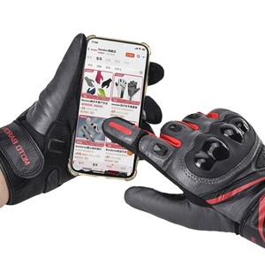 Leather Cycling <b>Gloves</b> Full Finger Touchscreen Protective Shock Absorber Motorcycle Racing <b>Gloves</b> Black Unisex Adult - Product Image 3