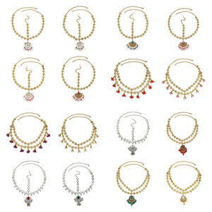 Vintage Indian Matha Patti Head Chain Bollywood Traditional Bridal Hair Jewelry Set Imitation Pearl Tassel Maang <strong>Tikka</strong> for Women - Product Image 1