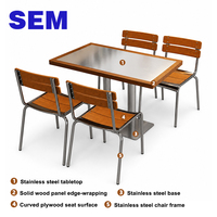 Ensemble de table de café en acier inoxydable résistant SEM pour cantine, cafétéria, restauration rapide, usage commercial, avec 2/4 chaises pour restaurant