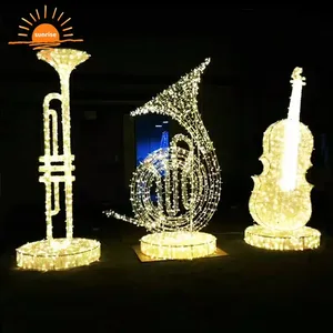 3d बड़े एलईडी संगीत नोटों वीणा पियानो गिटार सींग पीपा बास टुबा मूर्तिकला छुट्टी क्रिसमस आकृति रोशनी