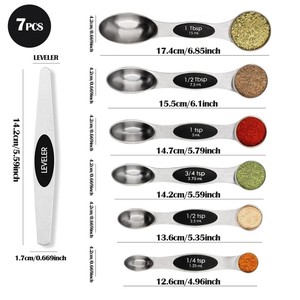 Cuchara de Metal apilable de acero inoxidable de alta resistencia, nivelador, juego de cucharas medidoras magnéticas para medir ingredientes secos y líquidos - Product Image 2