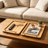 Plateau de maison de poupée en bois, multi-tailles, présentoir de bureau, plateau antidérapant pour table basse, plateau en bambou avec poignée