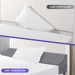 Coussin <span class=keywords><strong>de</strong></span> <span class=keywords><strong>lit</strong></span> King Size avec design en forme <span class=keywords><strong>de</strong></span> <span class=keywords><strong>cale</strong></span>, pour tête <span class=keywords><strong>de</strong></span> <span class=keywords><strong>lit</strong></span> et remplissage d'espace <span class=keywords><strong>de</strong></span> <span class=keywords><strong>matelas</strong></span> (0-6 pouces), en polyuréthane PU gris uni, 76x10x7 - Product Image 3