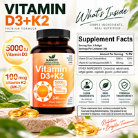 Complément de Vitamine D3 K2 5000 UI 100 µg MK7 240 Gélules Molles Soutien à la Santé Osseuse Cholecalciférol Naturel Menaquinone