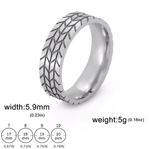 Cool motocicleta coche neumático anillos para hombres niños Acero inoxidable Hip Hop Punk geométrico rayas dedo anillo joyería de moda regalo - Product Image 6