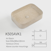 Lavabo de salle de bain rectangulaire en céramique à poser sur comptoir, design moderne pour hôtels