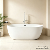 Baignoire autoportante ovale en acrylique à pieds de chaise de 59 pouces, moderne, avec chauffage à température constante, idéale pour appartement, hôtel, intérieur