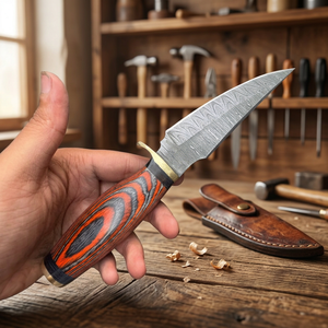 Couteau de chasse à lame fixe en acier Damas de qualité industrielle Rajput, manche en bois coloré, design à pointe tombante, 20 cm, pour l'extérieur - Product Image 3