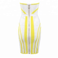 Robe bandage rayée jaune pour femme, mini-robe bustier en rayonne, épaules dénudées, taille empire, pour soirée et club