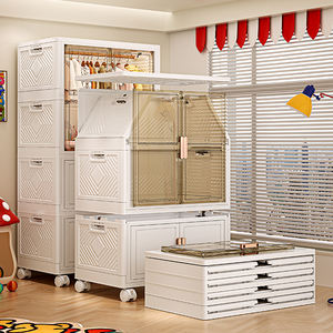 خزانة تخزين بلاستيكية منزلية قابلة للطي، صندوق تخزين متعدد الوظائف بسعة كبيرة، خزانة ملابس للأطفال - Product Image 6