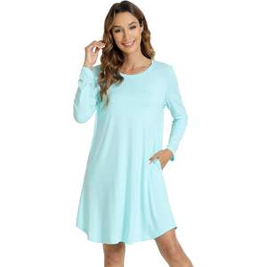 Chemise de nuit personnalisée pour femme en viscose de bambou, manches longues, col rond, douce et décontractée, tailles S à XXL - Product Image 2