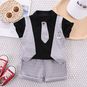 Ensemble de tenue de cérémonie d'été pour tout-petit : Chemise à manches courtes avec revers et nœud papillon, gilet rayé et pantalon – 2 pièces, costumes formels pour garçons - Product Image 4