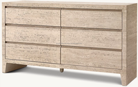 Commode à 6 tiroirs en travertin personnalisée, coiffeuse en marbre naturel, table de maquillage, coiffeuse en travertin pour chambre à coucher