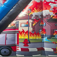 Château gonflable commercial pour enfants avec toboggan, thème camion de pompiers, idéal pour la location événementielle