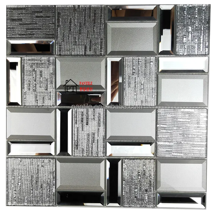 Carreaux de miroir en mosaïque 3d de luxe carreaux de mur de cuisine gris mosaïque de verre pour carrelage mat Wallgrey