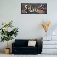 Décoration murale en bois faite à la main, paysage abstrait de forêt, montagne, coucher de soleil, clair de lune, paysage naturel, art mural moderne pour la maison