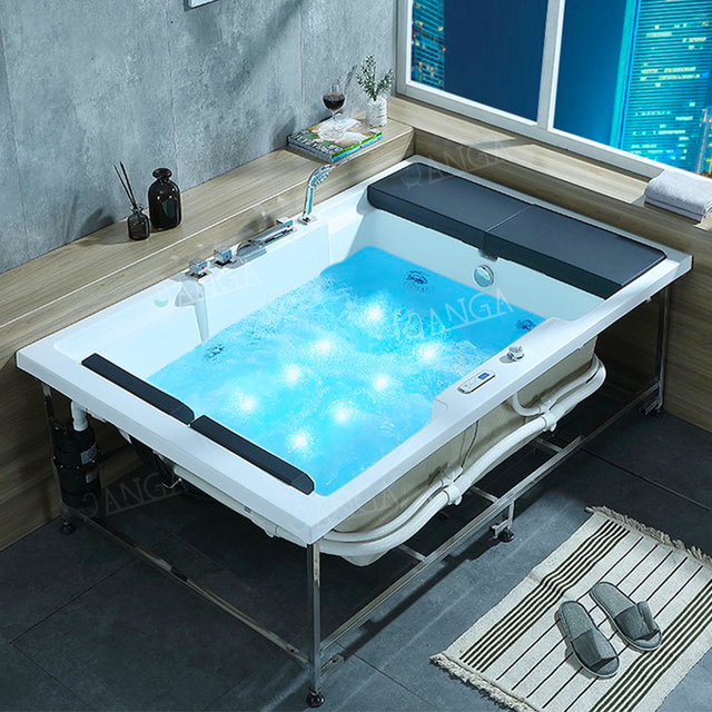 European Style Whirlpool Massage Bathtub with Jaccuzzy for 2 Person Acrylic Embedded Bathtubs with Led Colorful Light