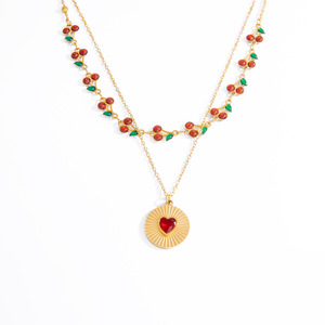 สร้อยคอจี้แฟชั่น สแตนเลส รูปหัวใจเชอร์รี่ สองชั้น สำหรับผู้หญิง งานปาร์ตี้ เครื่องประดับ - Product Image 5